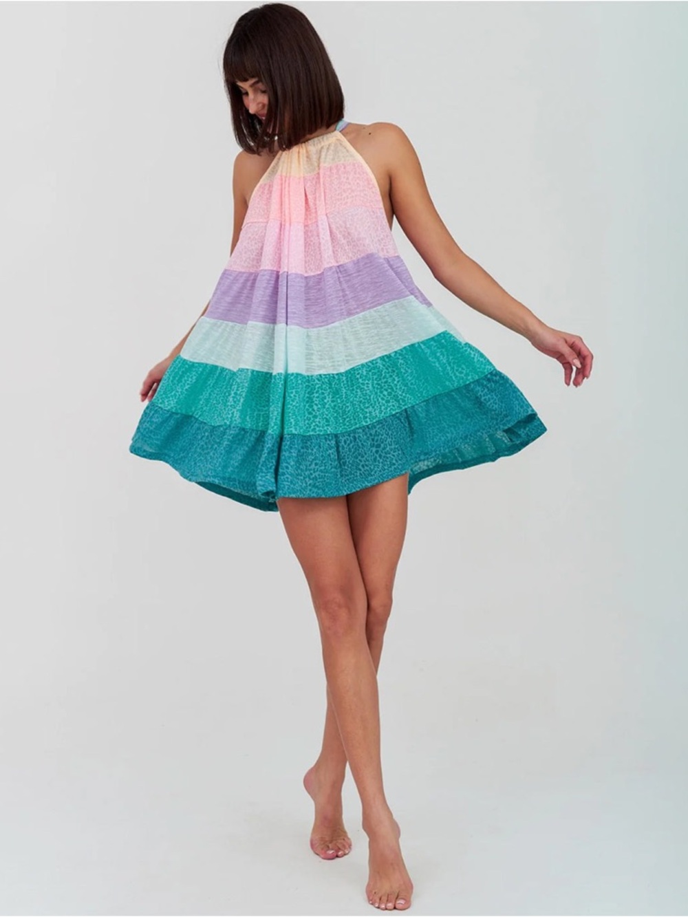 PITUSA NWT Popsicle Pastel Rainbow Lightweight Mini Halter Dress One Size - Picture 2 of 14